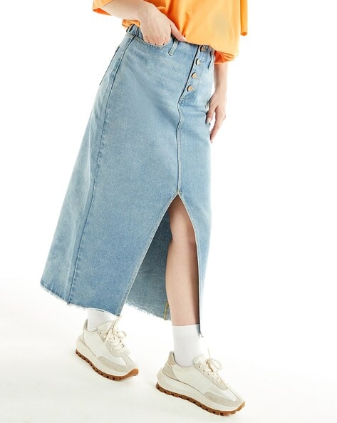 Amazon.com: Floerns Women's Casual Asymmetrical Waist Jeans Skirt Raw Trim Denim  Skirt Light Blue XS : Clothing, Shoes & Jewelry