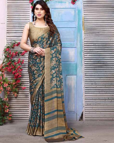 Floral print chiffon outlet saree online