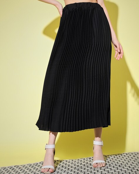 Pleated midi skirt outlet black india