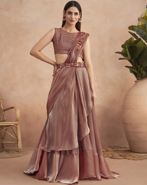 Buy Saree Mall Navy Blue & Pink Floral Jute Silk Block Print Sarees - Sarees  for Women 20045608 | Myntra