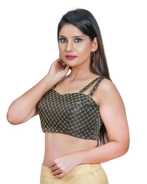 Buy Madhu Fashion Women Navy Blue Brocade Art Silk Readymade Sleeveless  Saree Blouse (36) Online at Best Prices in India - JioMart.