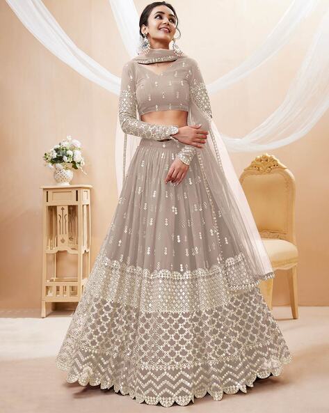 Grey Net Lehenga Choli With Sequins Embroidery with Stone Work