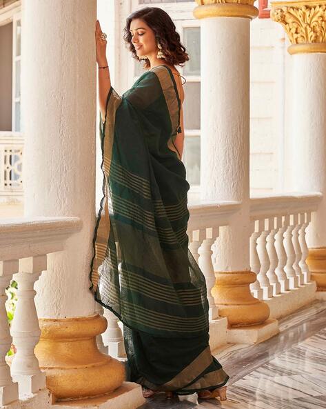 Ready to Wear One Minute Chanderi Silk Cotton Saree, Floral Print With  Border and Elaborate Pallu, Contrast Plain Blouse - Etsy