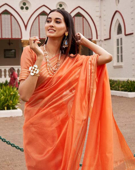 Buy Orange Sarees for Women by TIKHI IMLI Online | Ajio.com