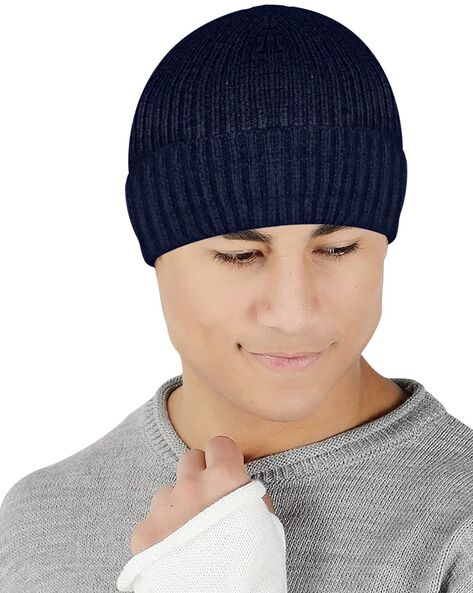 Mens blue store beanie hat