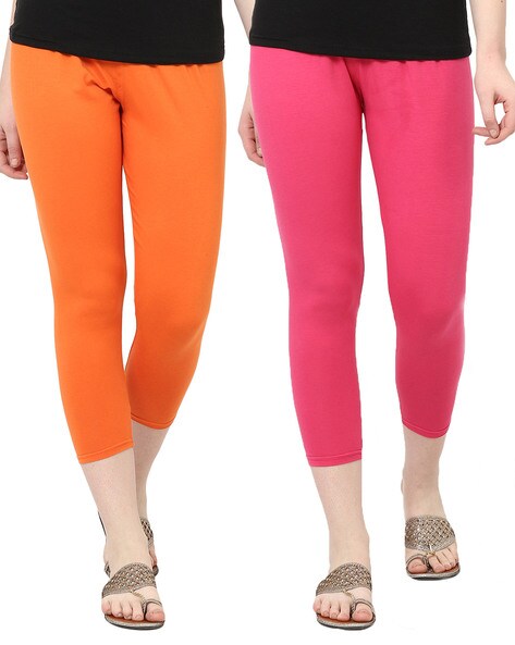 Buy Salwar Studio Pink Solid Cotton Lycra Stretchable Ankle Length Leggings  online