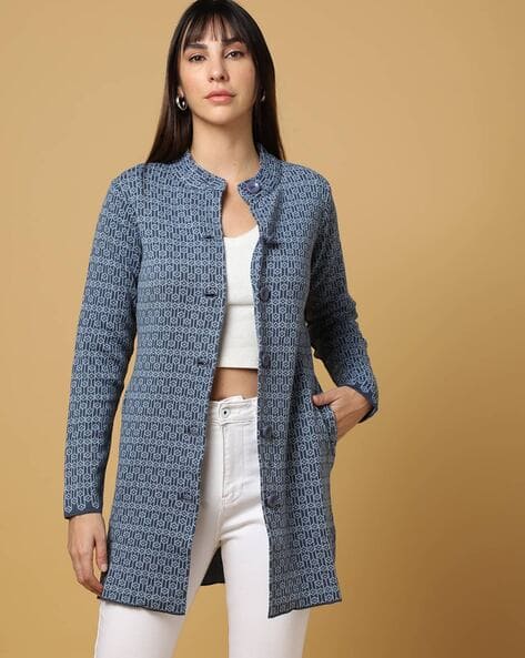 Geometric-Knit Cardigan with Insert Pockets
