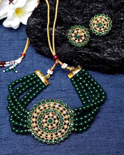 Dark Green Pearl Bridal Necklace Set, Size: Free Size at Rs 100/set in  Mumbai