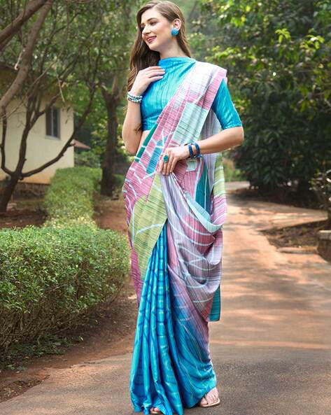 Kinari Hand-Embroidered Georgette Blue Saree