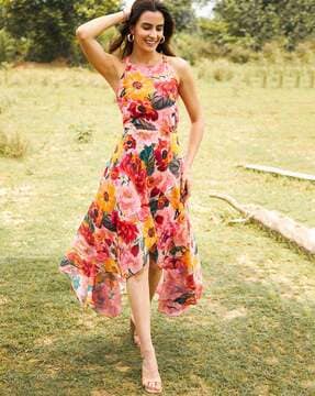 Floral tie front shop fit and flare dress