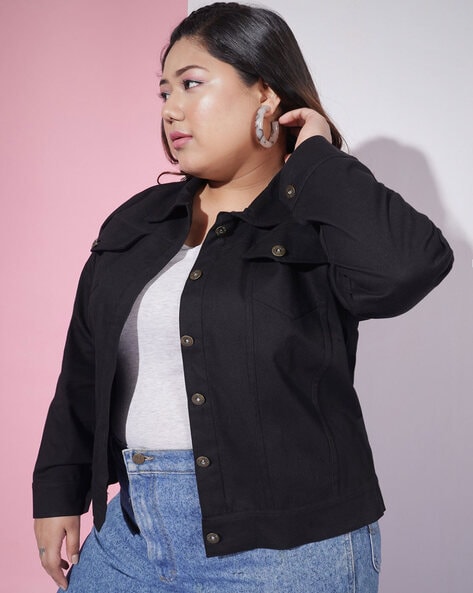 Plus size discount dark denim jacket