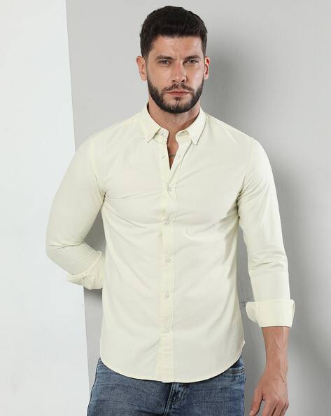 mens cream button down shirt