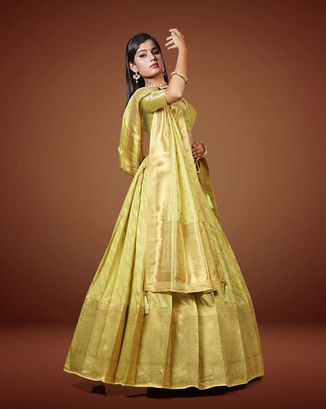 Mustard Yellow Banarasi Silk Embroidered Desinger Lehenga – Zari Banaras