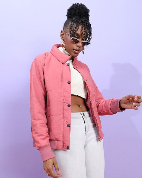 Pink quilted bomber jacket sale