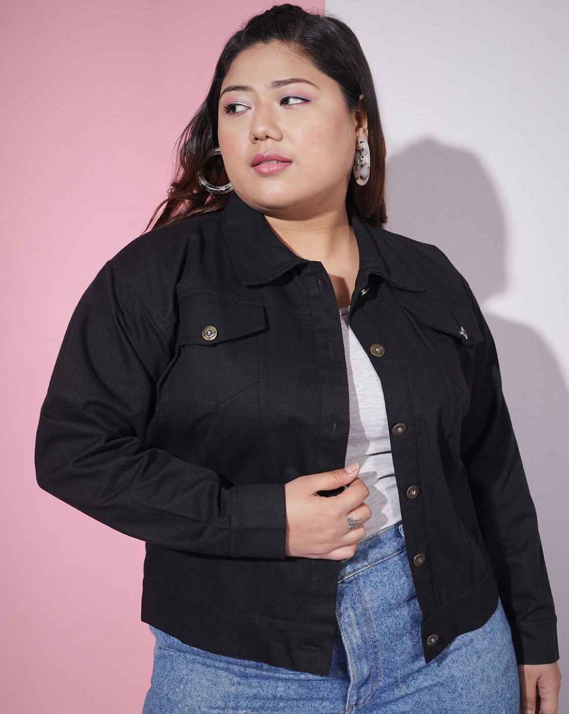 Women's plus size on sale black denim jacket