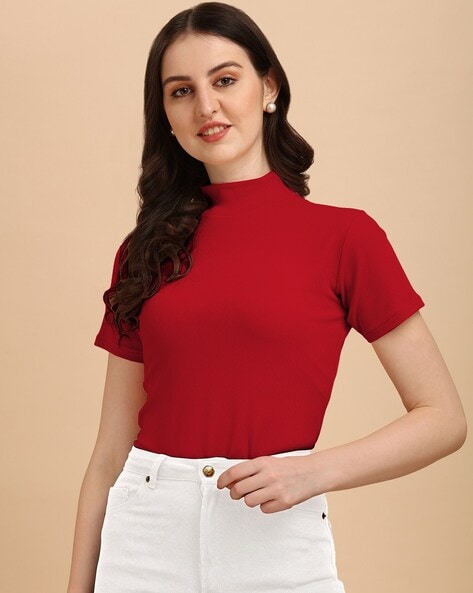 High neck top hot sale short sleeve