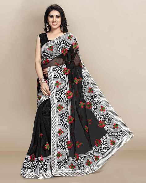 Semi tussar saree off white allover embroidery work buttas and embroid –  Prashanti Sarees