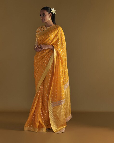 Elegant Mango Color Designer Saree | Here is the latest mang… | Flickr