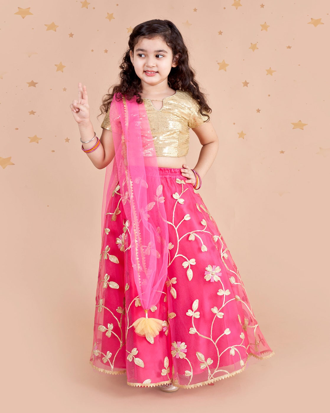 Buy Pspeaches Girls Pink Orange Printed Ready To Wear Lehenga Blouse With  Dupatta (Pink-2-3Y) at Amazon.in