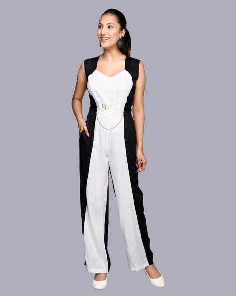 Colour-Blocked V-Neck Jumpsuit