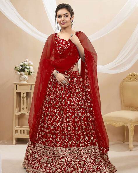 Buy Red Sequins Net Bridal Wear Lehenga Choli With Dupatta Online At Zeel  Clothing