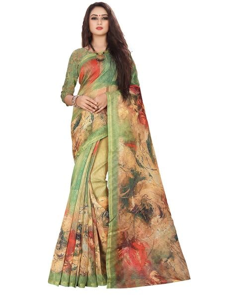 Green Traditional Printed Chanderi Silk Saree – Chinaya Banaras