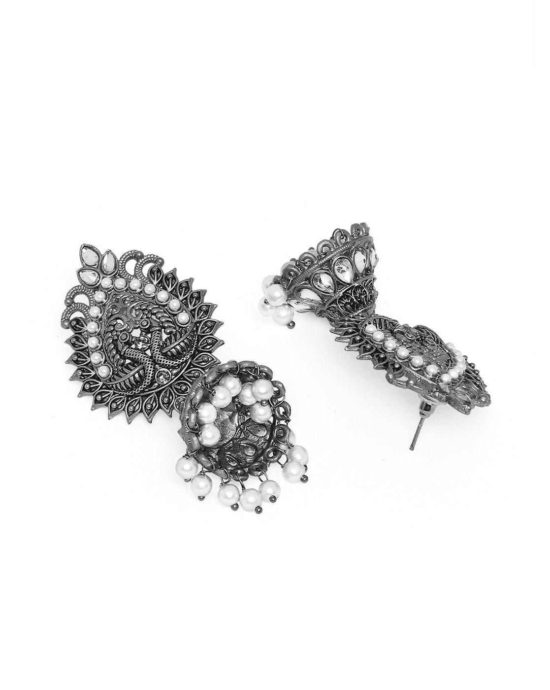 Designer Oxidized Afghani Light Weight Silver Bahubali Partywear Stud  Earring for Women and Girls. | K M HandiCrafts India