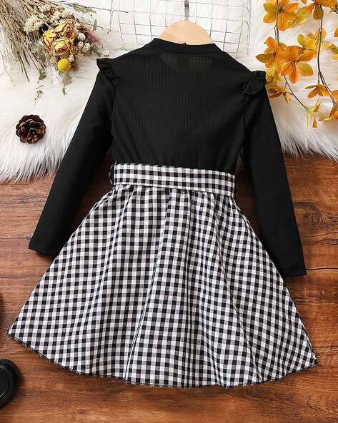 Girls black and white checkered outlet dress