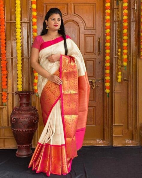 Zari,weaving Cotton Banarasi Saree in Cream - SR22554