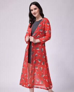 Floral Print Open-Front Shrug