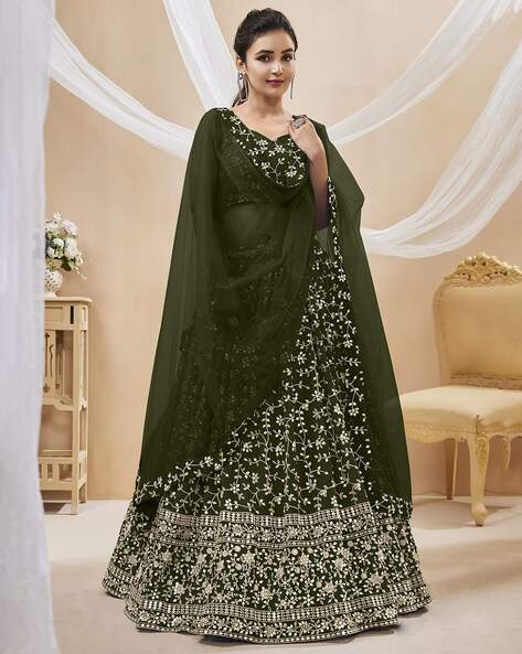 Green Woven Lehenga Choli With Net Dupatta Latest 2285LG10