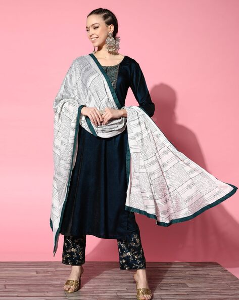 Floral Striped Embroidered Dupatta Price in India