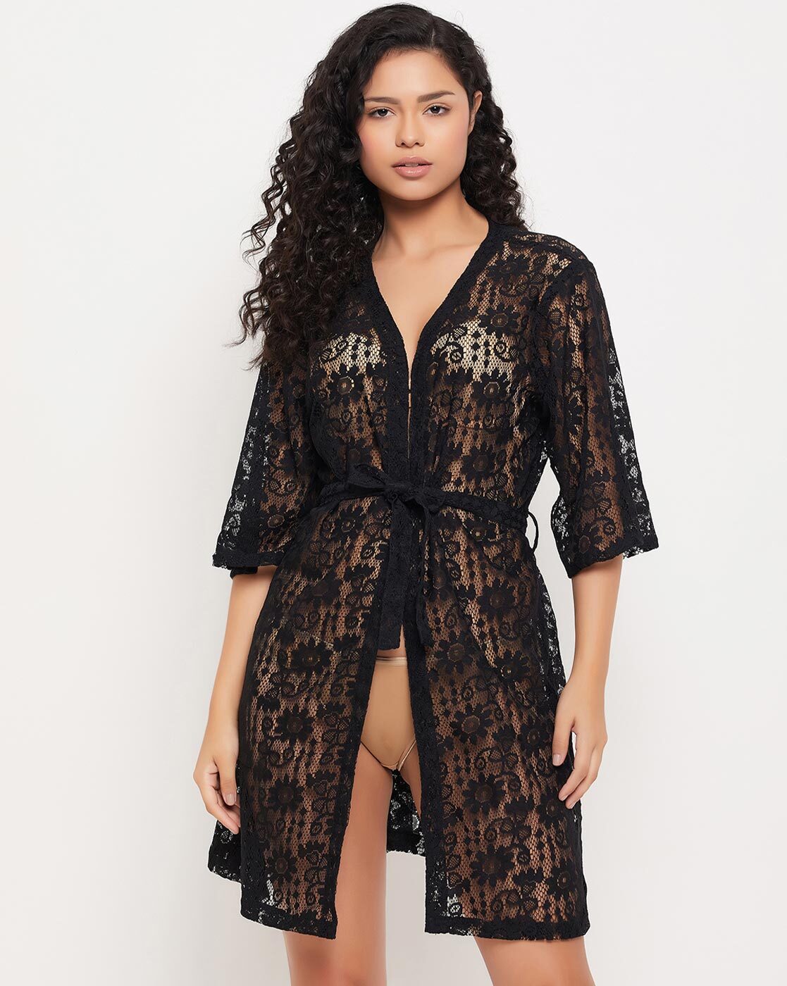 Overall Net With Floral Lace Robe