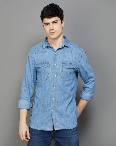 SUPERDRY Mens Panelled Washed Denim Shirt with Flap Pockets (Blue) in Noida  at best price by Army First India - Justdial