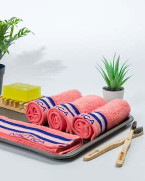 Pack of 4 Hand & Face Towels with Striped Border-image-18