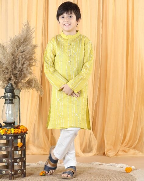 Yellow kurta pajama for baby online boy