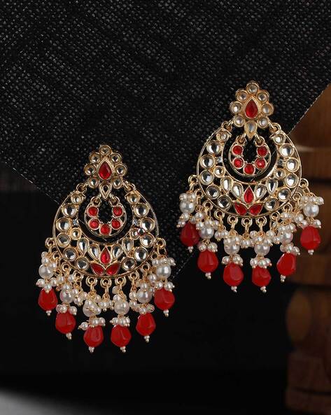 Metal Party Ladies Red And Golden Kundan Earrings at Rs 330/set in Delhi