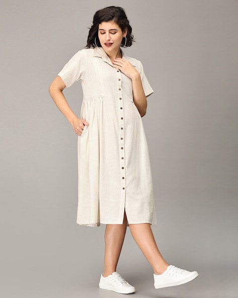 Coffee Rayon Button Down Summer Midi Dress With Belt | EST-GJ-881 |  Cilory.com