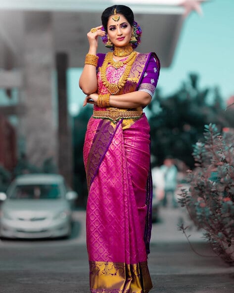 Buy Pink & Purple - Kanchipuram Silk Saree online | Kanchipuram silk from  ShrusEternity