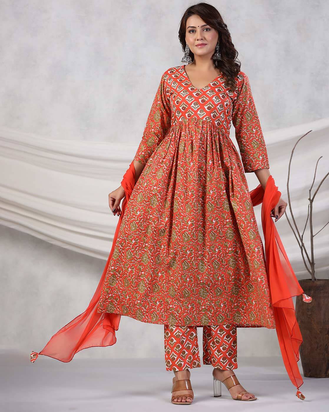 Calmna Splash Orange Organza Gotapatti Anarkali Suit Set