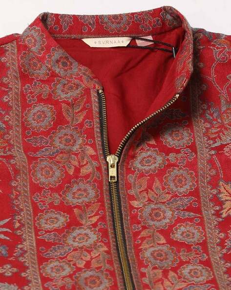 Buy Utsa Red Paisley Printed Quilted Reversible Jacket from Westside