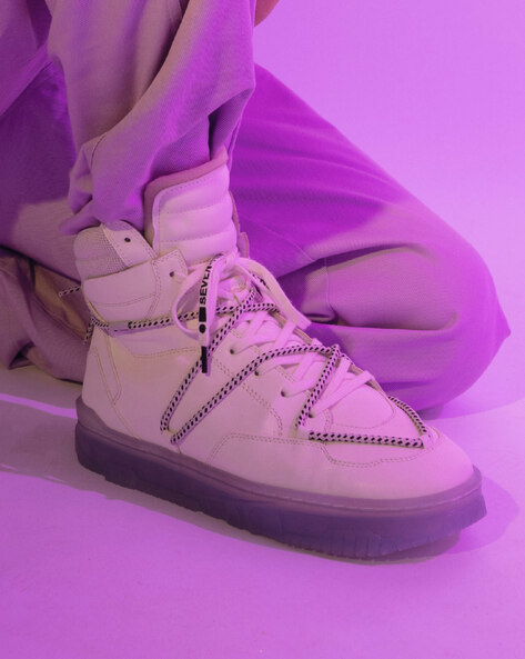High-Top Round-Toe Lace-Up Sneakers