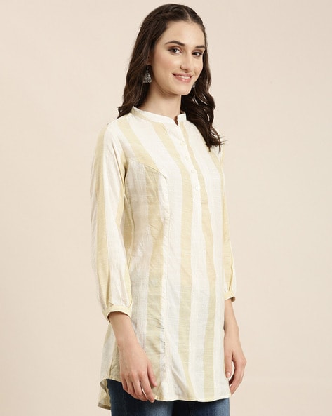 Embroidered - Women Embroidered Kurtas Online at Soch - Off White Chanderi  Kurta With Embroidered Yoke And Mirror Work