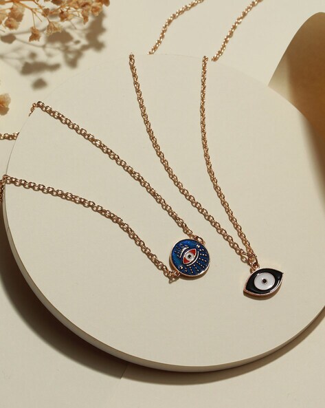 Blue Beads Evil Eye Necklace, 16 Inches | Online Jewelry Boutique New York