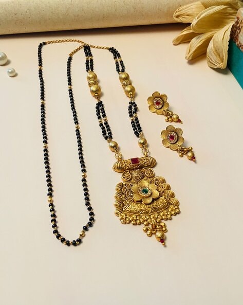 Gold-Plated Stone-Studded Mangalsutra Earrings Set – Panash Accessories