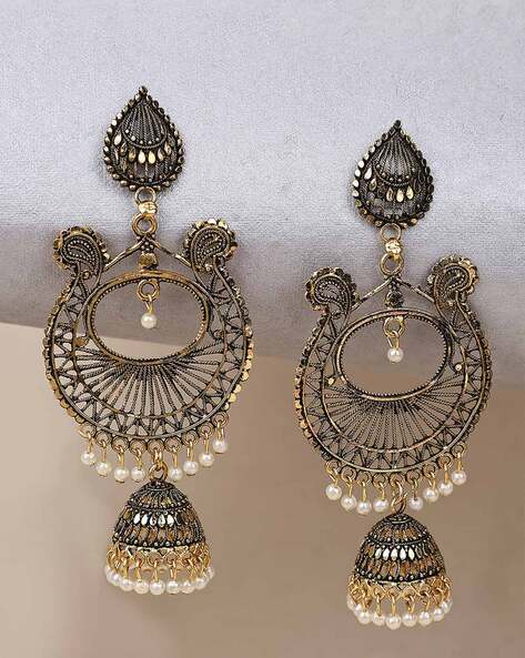 Antique Gold Peacock Chandbali Earrings