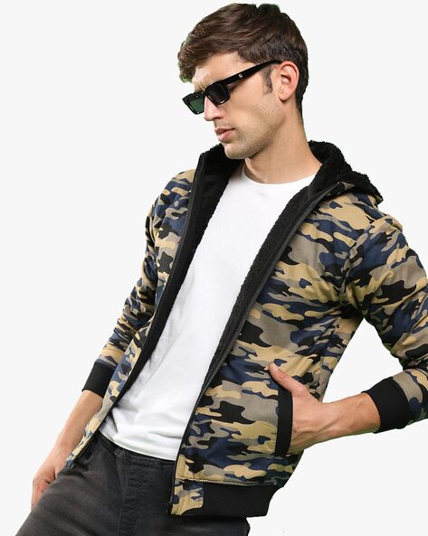 Camo print bomber on sale jacket