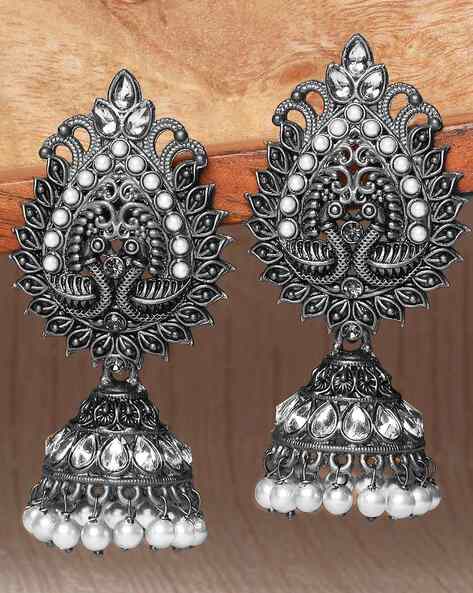 Oxidised Peacock Lightweight Jhumka Earrings | Fusion Vogue