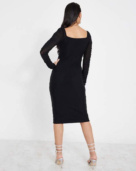 Buy Women Plus Size Midi Dress Off Shoulder Sexy Bodycon Dress with Tie  Waist Casual 3/4 Sleeve Dresses Party Clubwear, 01 Black, 3X-Large Plus at  Amazon.in