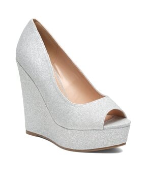 Silver store wedge heels